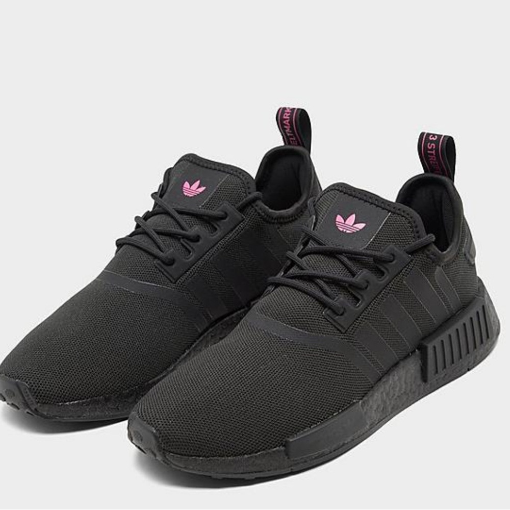 Adidas Black Shoes with Pink Accents